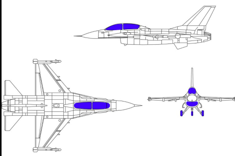 دانلود پروژه آماده اتوکد طرح دو بعدی اتوکد جت جنگنده Fighter plane F-16c