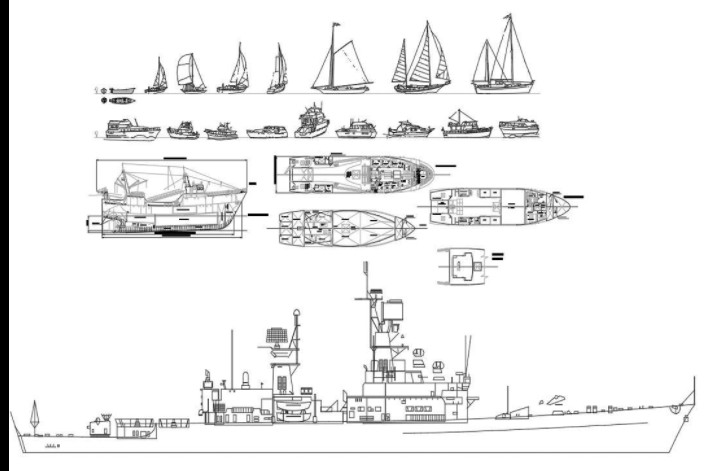 دانلود پروژه آماده اتوکد طرح دو بعدی مجموعه قایق و کشتی