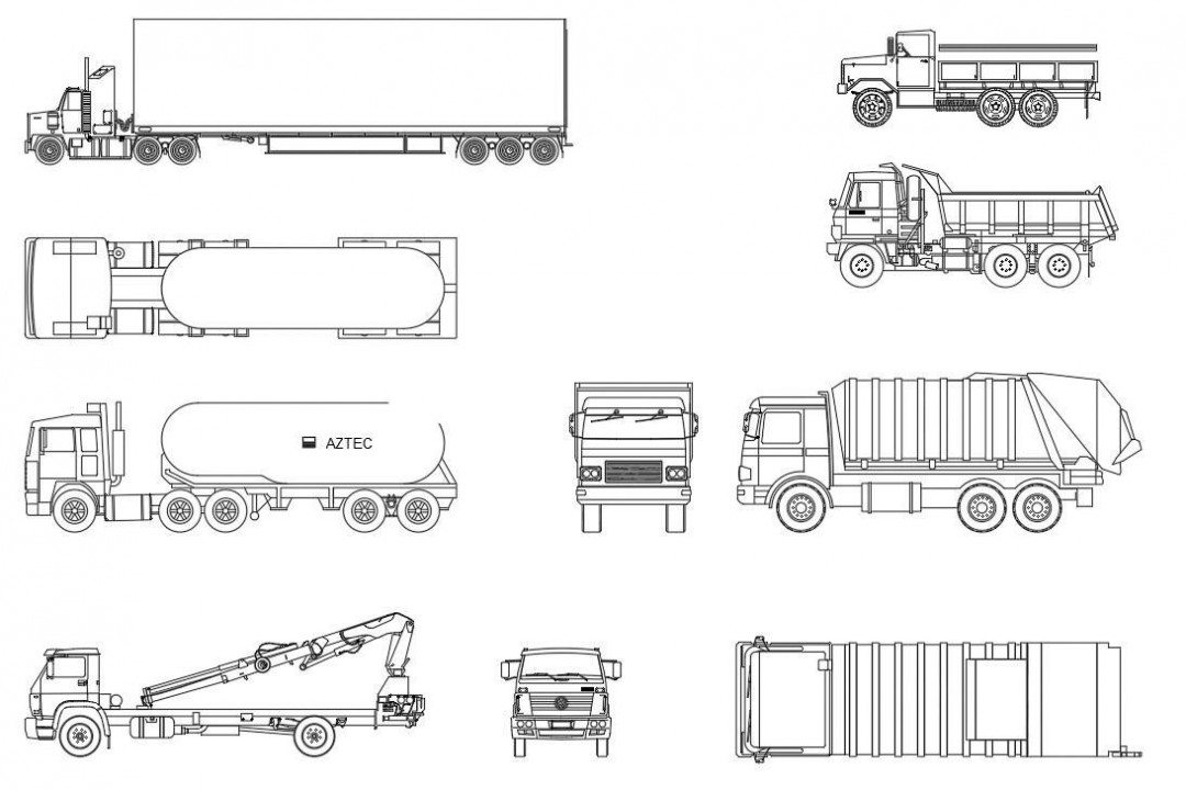دانلود پروژه آماده اتوکد طرح دو بعدی مجموعه کامیون ها