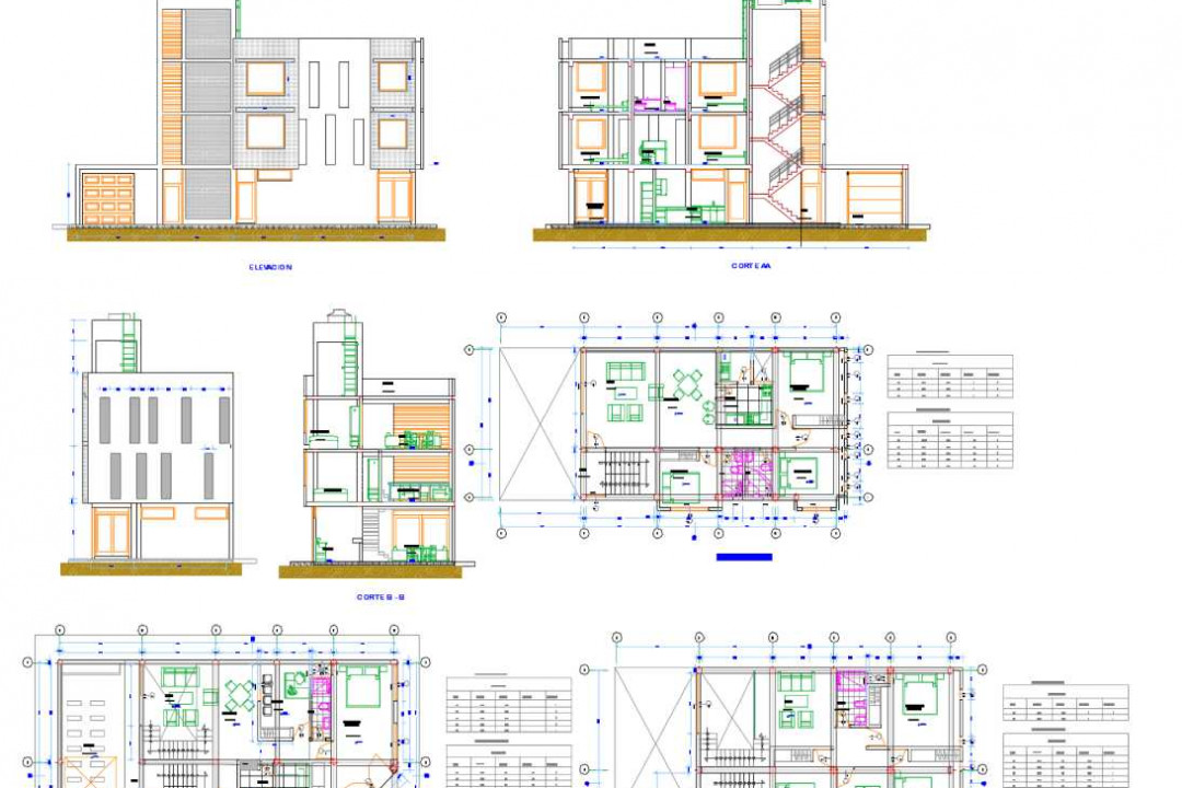دانلود پروژه آماده اتوکد طرح دو بعدی خانه آپارتمان ۳ طبقه