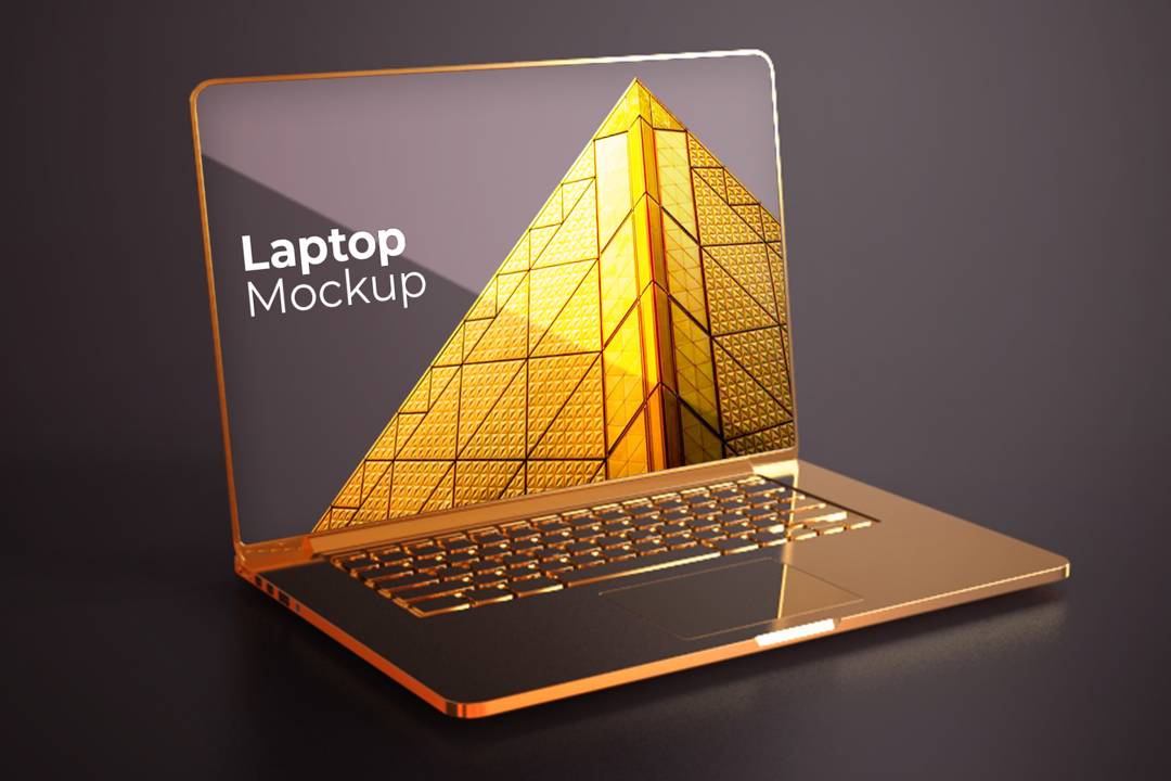 موکاپ لپ تاپ " Golden Laptop mockup premium