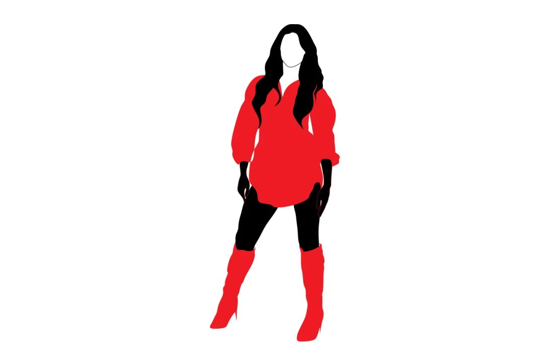 دانلود طرح وکتور زن با لباس و بوت قرمز جهت طراحی تراکت تبلیغاتی