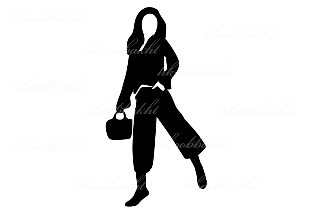 دانلود طرح وکتور دختر فشن در حال راه رفتن و کیف به دست جهت طراحی تراکت تبلیغاتی لباس فروشی زنانه