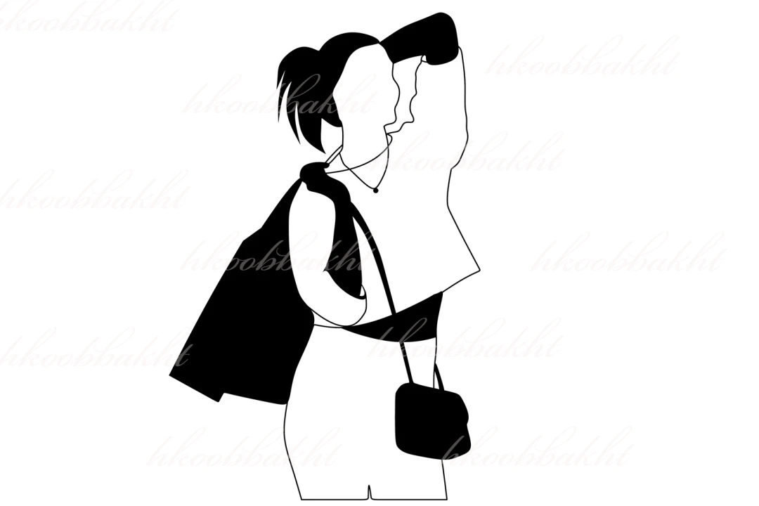 دانلود طرح وکتور زن با موهای بسته شده و به همراه پاکت های خرید و کیف کوچک جهت طراحی تراکت تبلیغاتی پوشاک بانوان