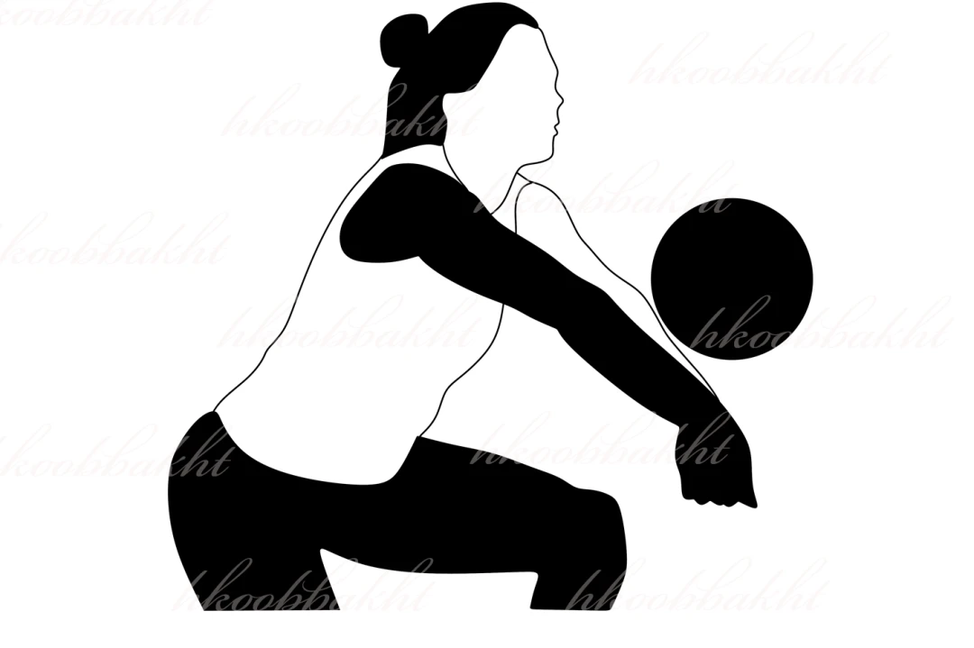 دانلود طرح وکتور زن والیبالیست در حال ضربه زدن به توپ جهت طراحی تراکت تبلیغاتی کلاس والیبال بانوان