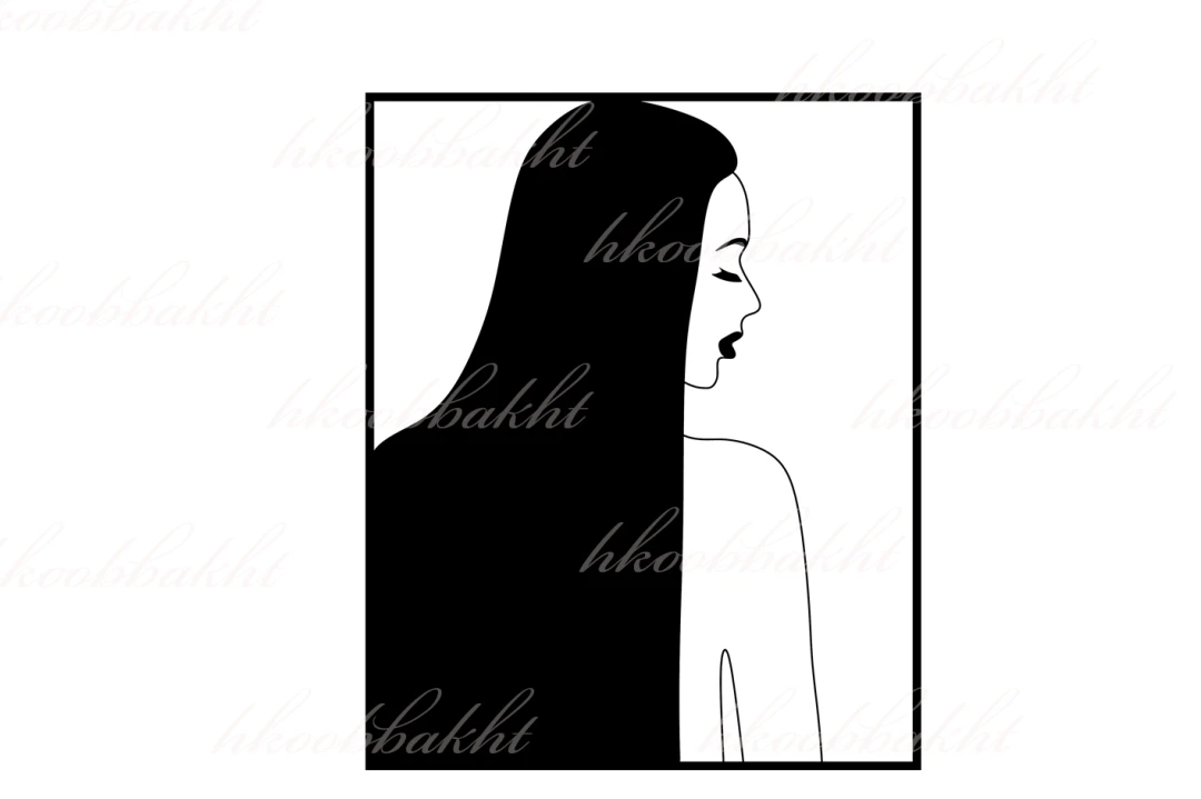 دانلود طرح وکتور دختر با موهای بلند و صاف و صورت نیمرخ جهت طراحی تراکت آرایشگاه زنانه