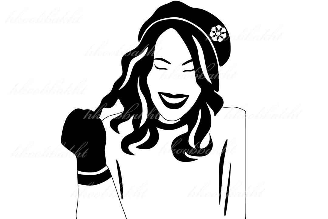 دانلود طرح وکتور زن خندان با موهای زیبا و کلاه گلدار جهت طراحی تراکت آرایشگاه زنانه