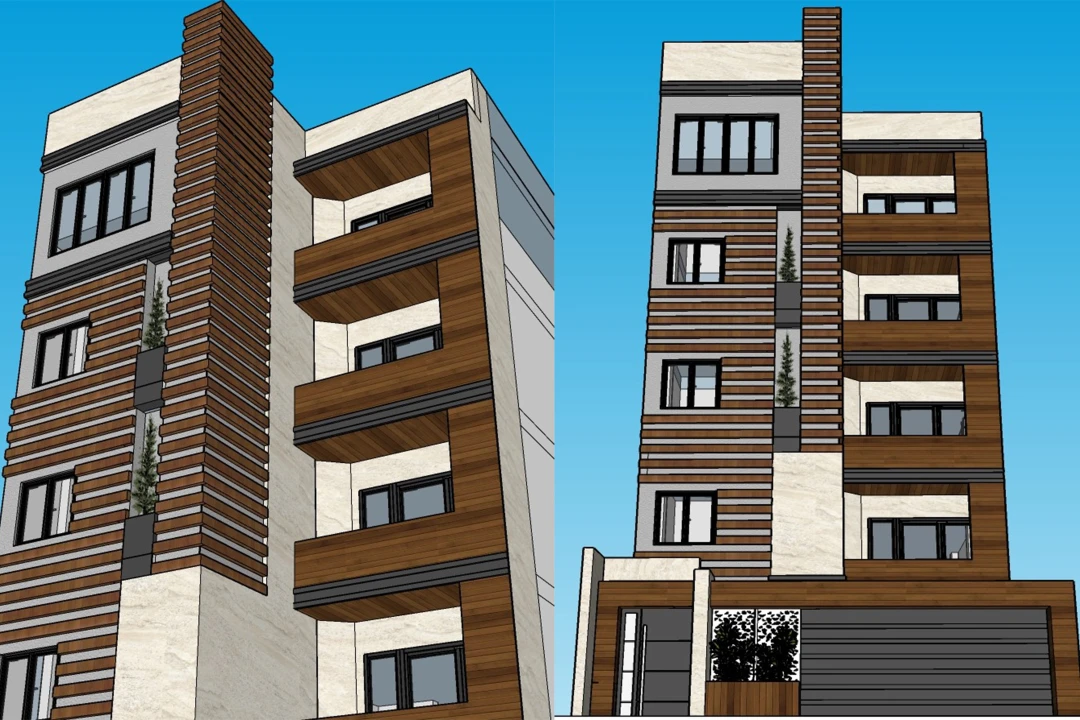 فایل اسکچاپ طراحی نمای مدرن مجتمع مسکونی