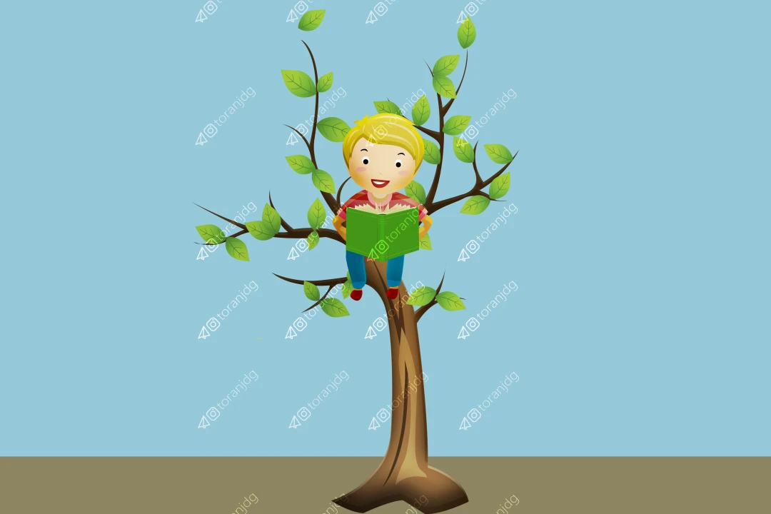 کاراکتر وکتور کودک کتابخوان روی درخت در فتوشاپ (لایه باز)