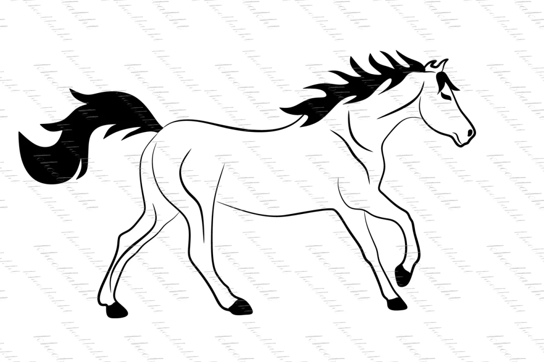 دانلود طرح وکتور اسب وحشی سیاه و سفید در حال دویدن