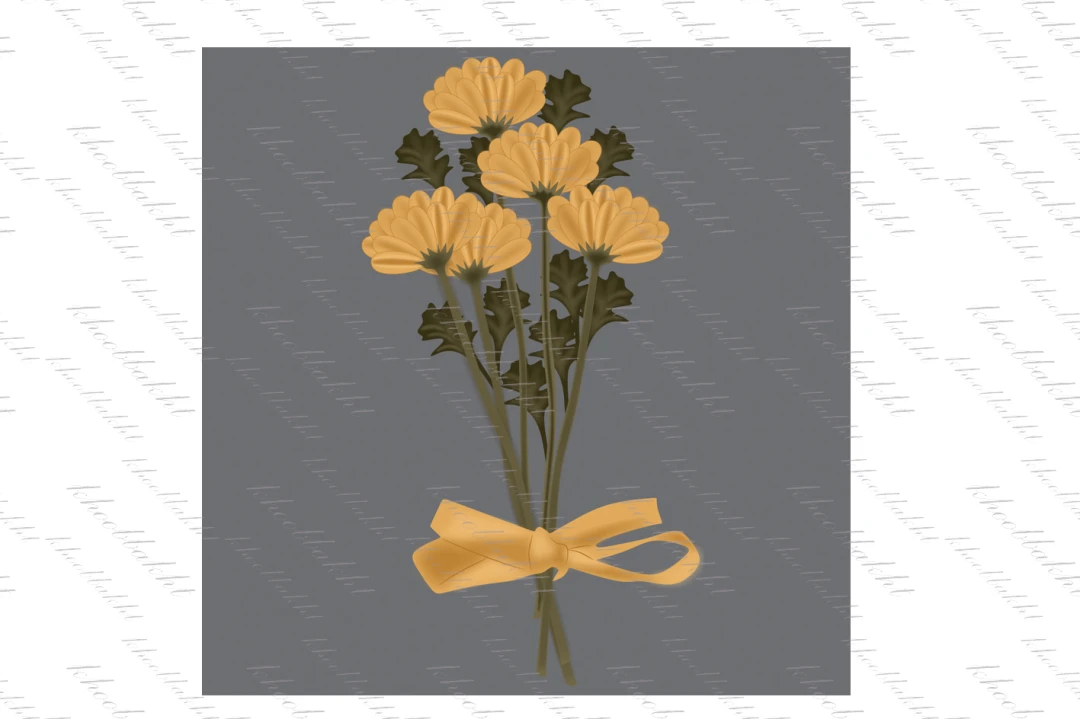 دانلود طرح وکتور دسته گل زرد که با روبان زرد رنگ بسته شده اند