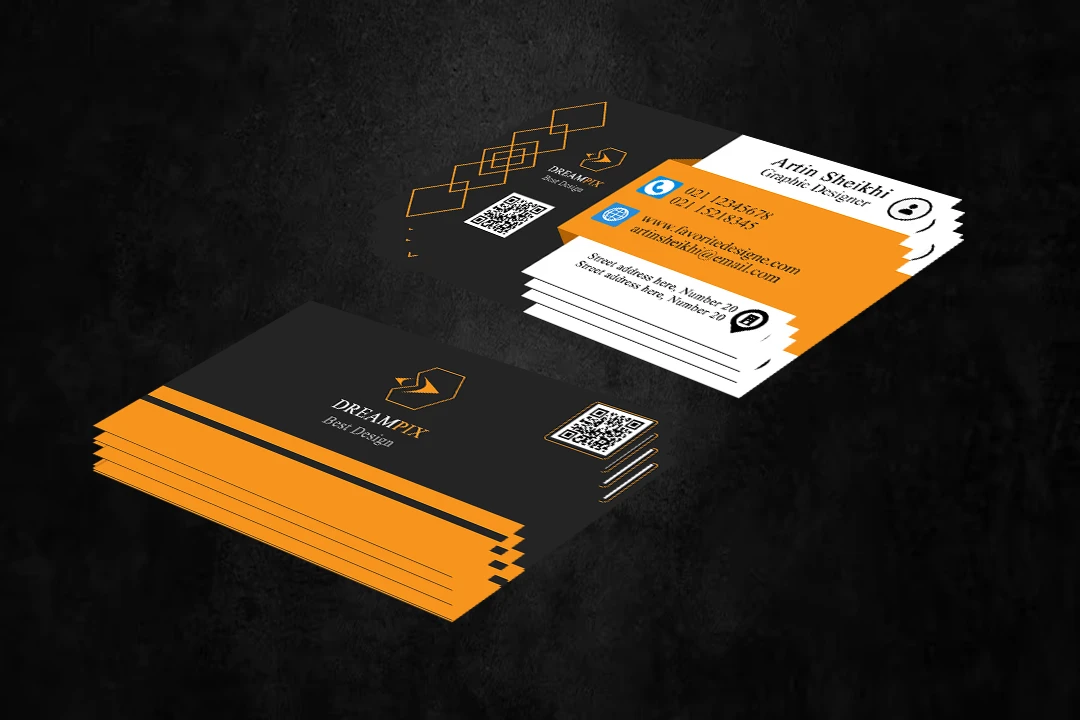 دانلود قالب لایه باز کارت ویزیت تجاری و طراحی گرافیک نارنجی و خاکستری