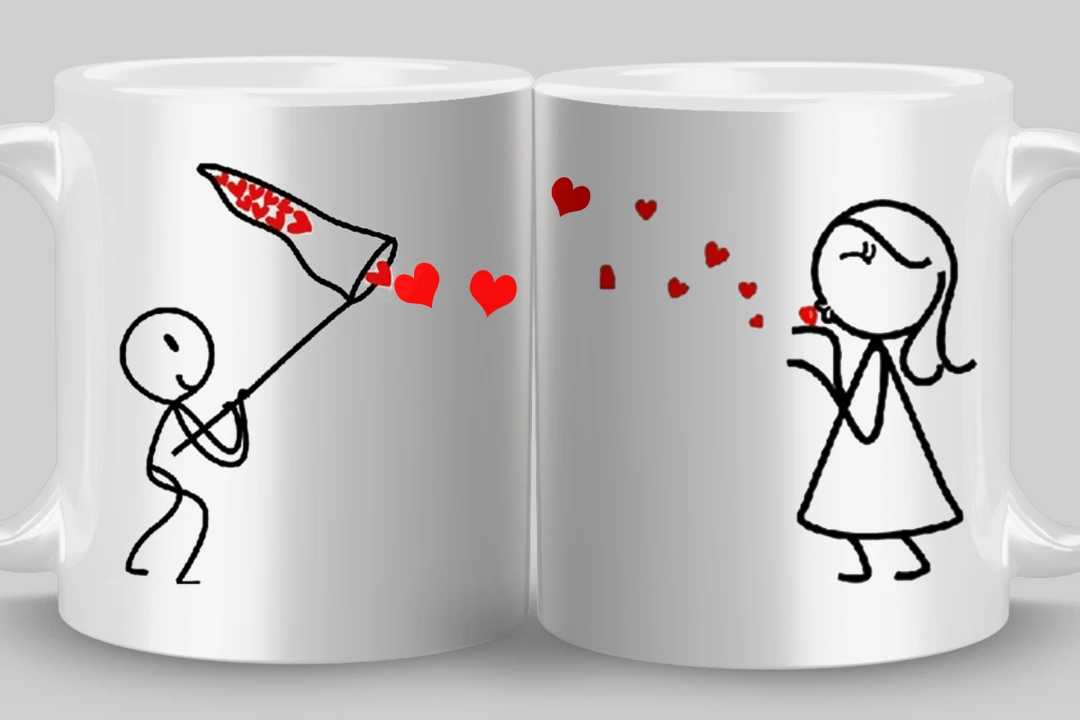 طرح لایه باز موکاپ ماگ عاشقانه به خطی یا line art به صورت وکتور و فتوشاپ psd شماره 1