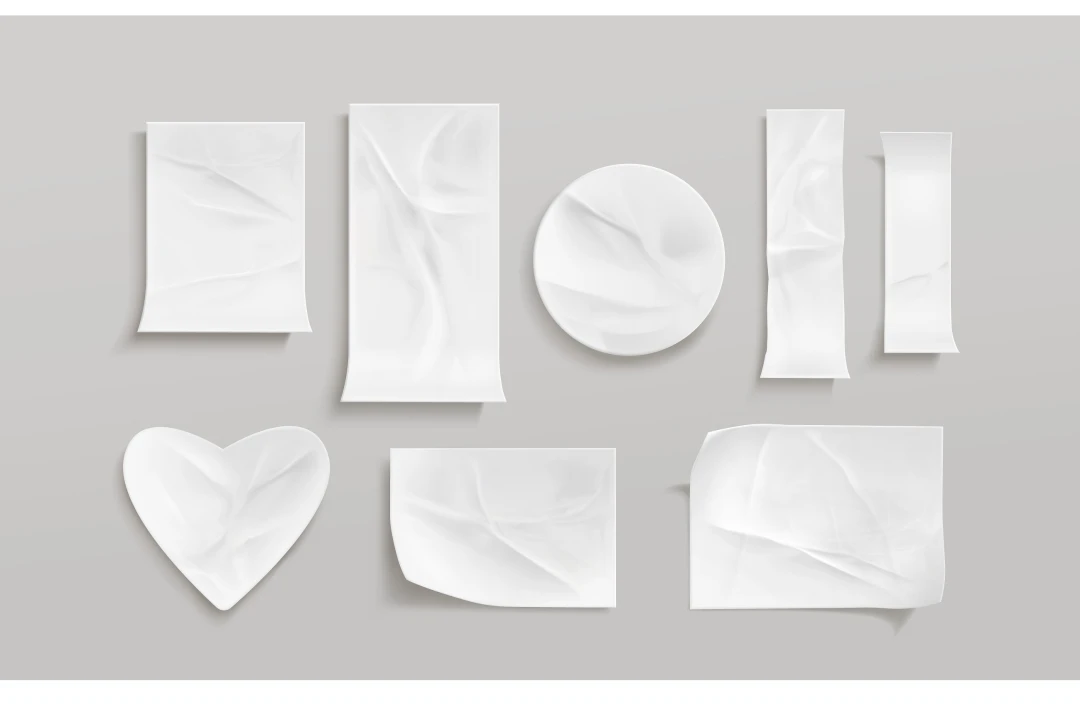 مجموعه چسب سفید یا تکه های کاغذی مچاله شده لایه باز و قابل ویرایش