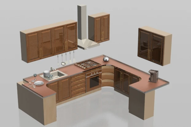 مدل کابینت های آشپزخانه به همراه آبجکت ها و متریال تردی مکس