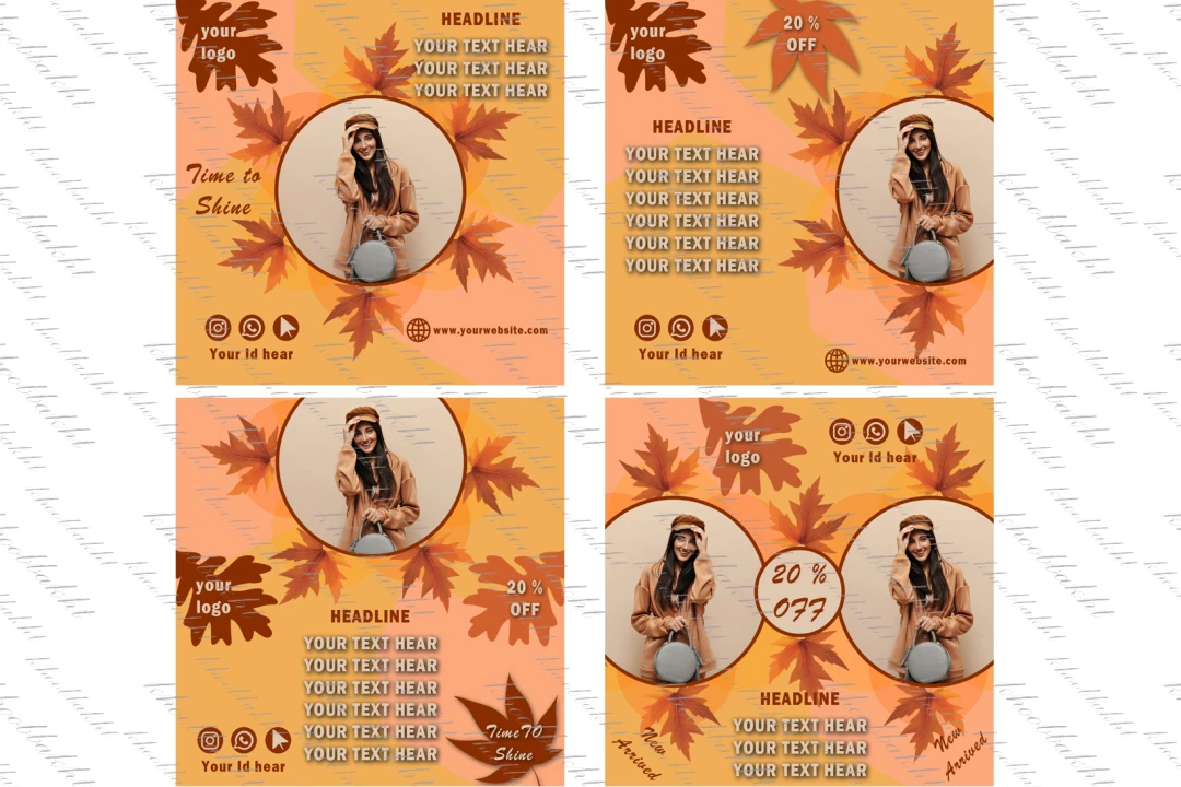 دانلود طرح لایه باز قالب پست اینستاگرام پاییزه برای فروش و متشکل از برگ ها و رنگ های پاییزی