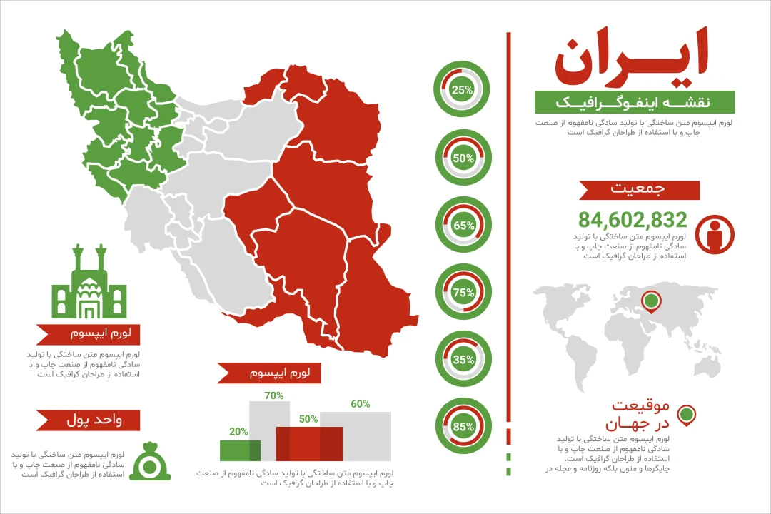 فایل لایه باز اینفوگرافیک نقشه ایران همراه با پوشه فونت