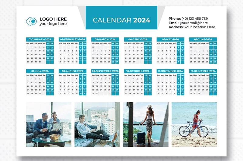 تقویم میلادی دیواری calendar 2024