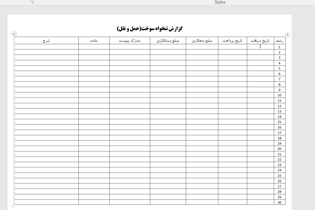 فرم گزارش تنخواه سوخت