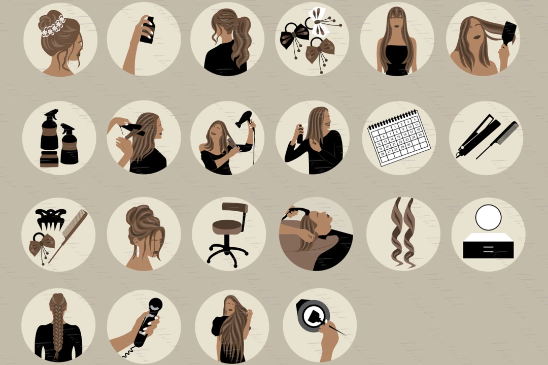 دانلود کاور هایلایت استوری اینستاگرام آرایشگاه کرمی و قهوه ای برای خدمات مو در آرایشگاه زنانه