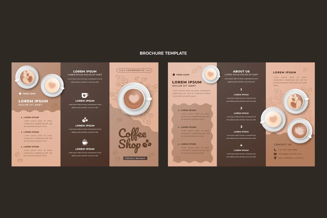 طرح لایه باز بروشور سه لتی تبلیغاتی برای کافه و رستوران شماره 27