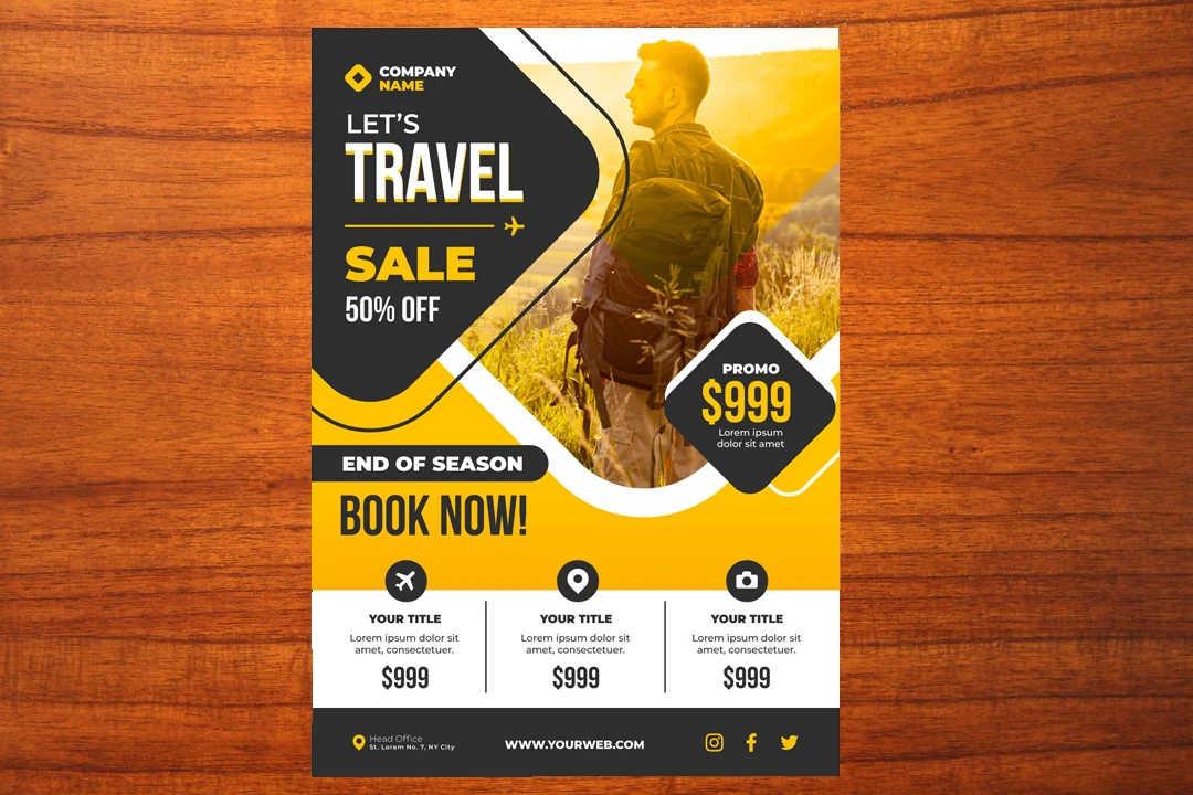 طرح لایه باز تراکت یا فلایر و پوستر تبلیغاتی برای تمامی مشاغل بخصوص سفر و گردشگری  شماره 43