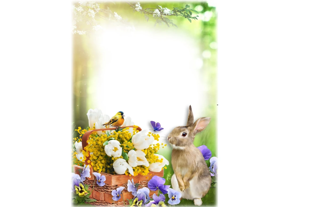 فریم و قاب با طرح خرگوش و سبد گل زرد