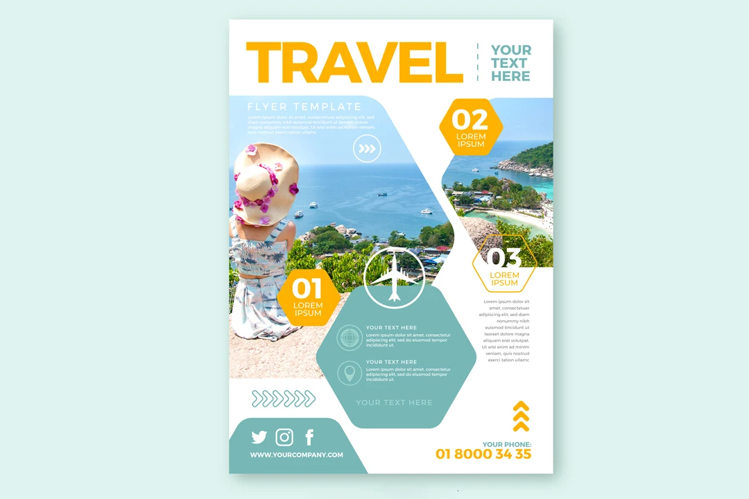 طرح لایه باز تراکت یا فلایر و پوستر تبلیغاتی  برای تمامی مشاغل بخصوص سفر و گردشگری شماره 55