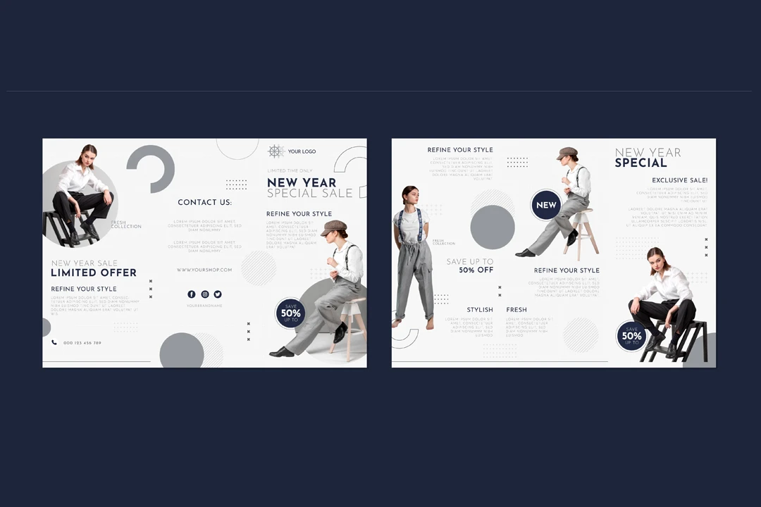 طرح لایه باز بروشور سه لت تبلیغاتی مینیمال برای تمامی مشاغل تجاری بخصوص مد و لباس و پوشاک شماره 35