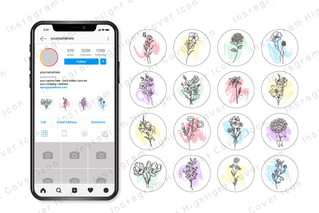 پک لایه باز آیکون هایلایت اینستاگرام با طرح گل
