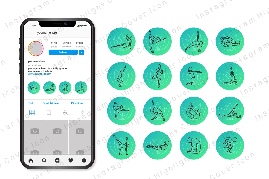 دانلود پک آیکون یوگا لایه باز مخصوص کاور هایلایت اینستاگرام