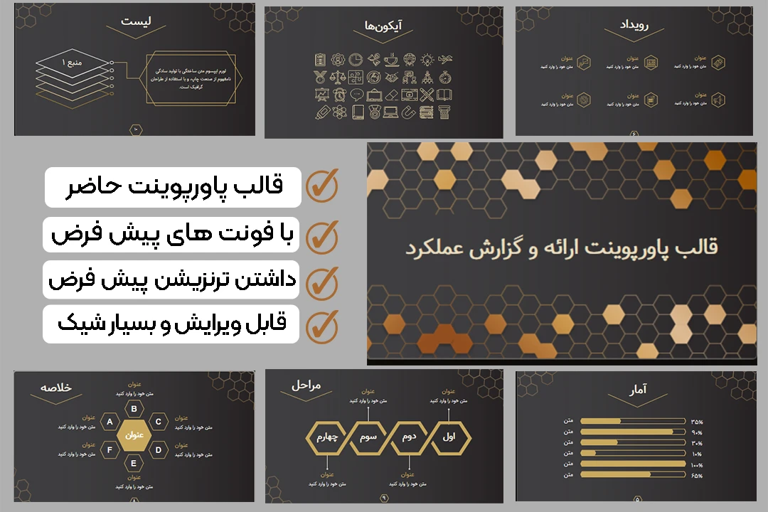 دانلود قالب پاورپوینت طرح کندو (تیره)+فونت