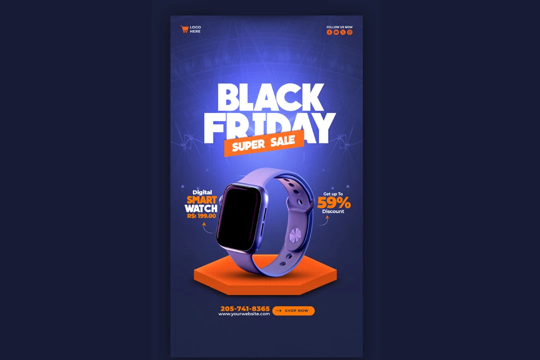 طرح لایه باز استوری تخفیف و فروش بلک فرادی ساعت فروشی black friday  شماره 23