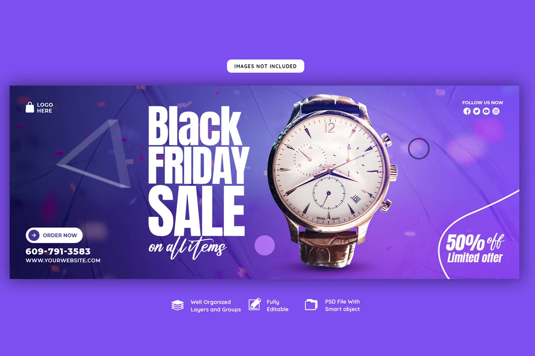 فایل‌های طرح لایه باز بنر  فروش و تخفیف black friday لباس و ساعت و کفش شماره 13