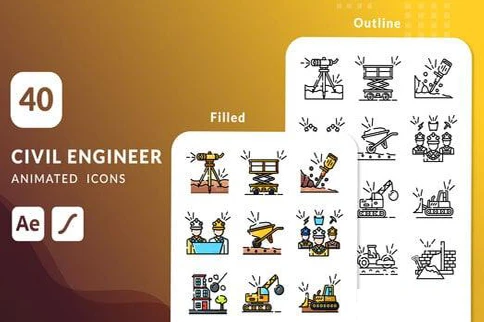 پروژه آماده آیکون متحرک مهندسی عمران و راه و ساختمان - Civil Engineer Animated Icons