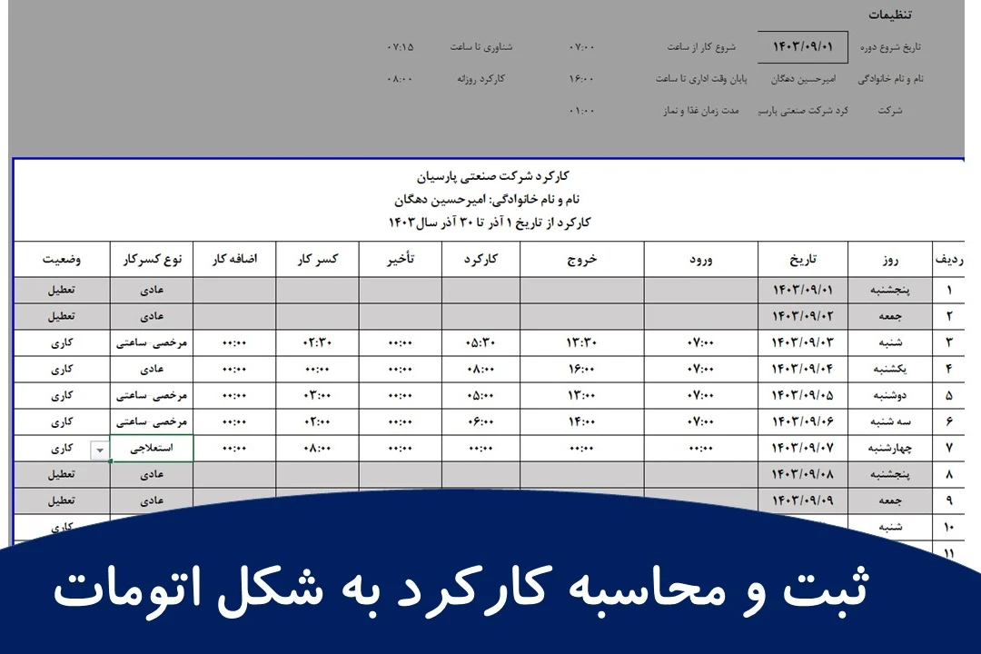 لیست محاسبه کارکرد پرسنل به شکل اتومات