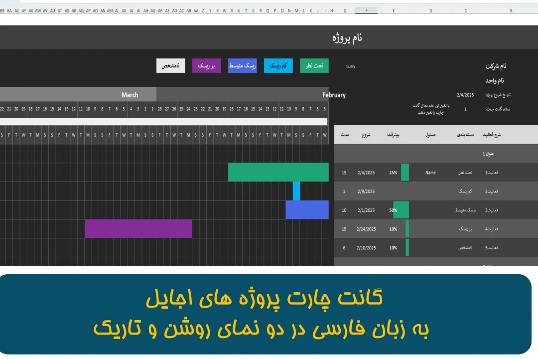 گانت چارت اجایل در اکسل به زبان فارسی و کاملا خودکار