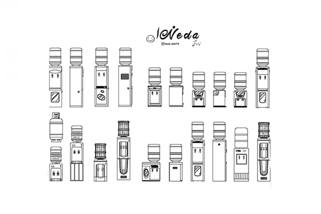 بلاک آماده انواع آب سردکن در اتوکد
