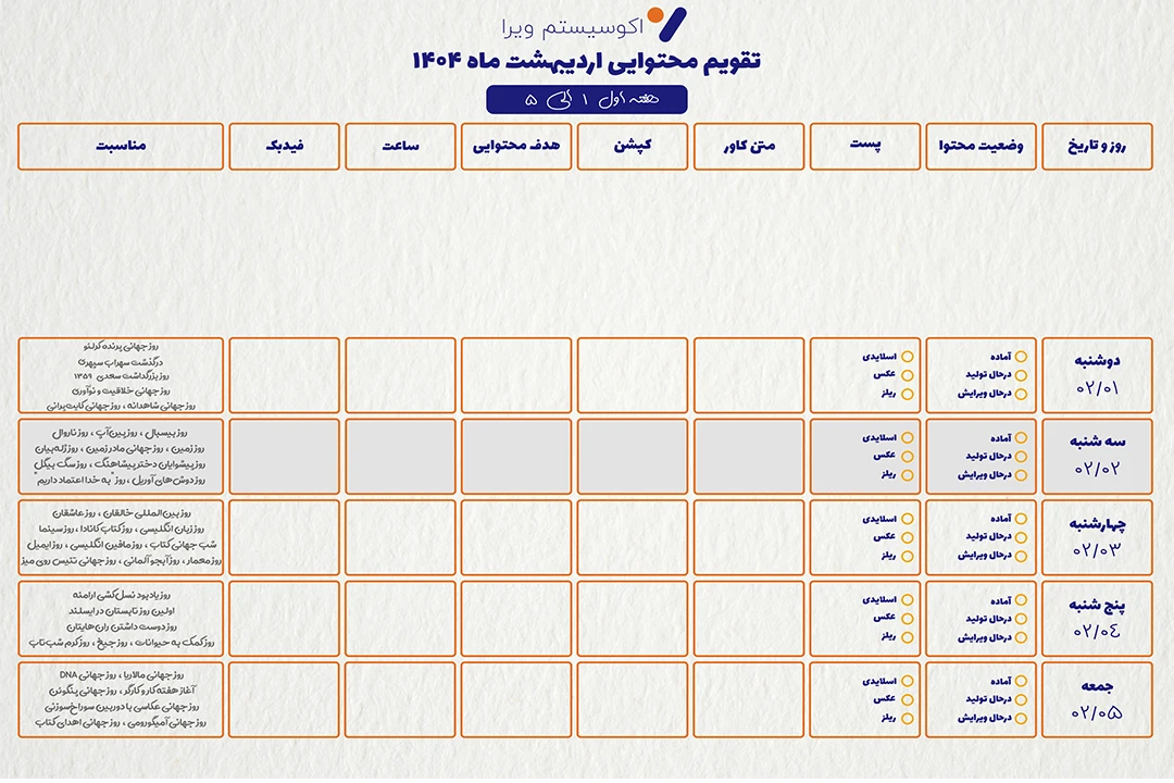 تقویم محتوایی برای پیجهای موفق ۱۴۰4