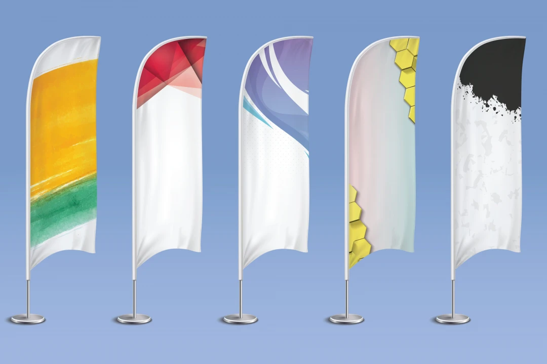مجموعه ۵ عددی پسزمینه بنر پرچم ساحلی (Beach Flag) | فایل لایهباز EPS, AI, JPG