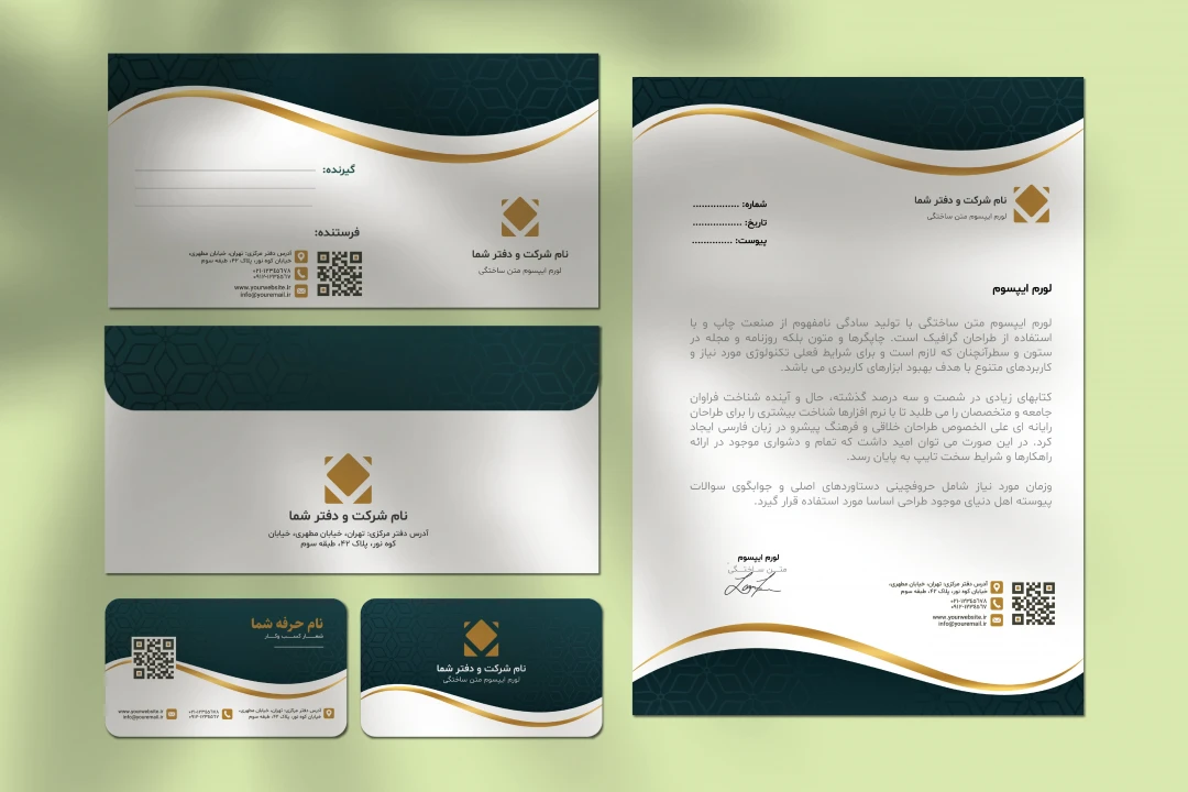 دانلود طرح لایه باز ست اداری لوکس و شرکتی (سربرگ، کارت ویزیت و پاکت نامه) | فرمت AI و EPS