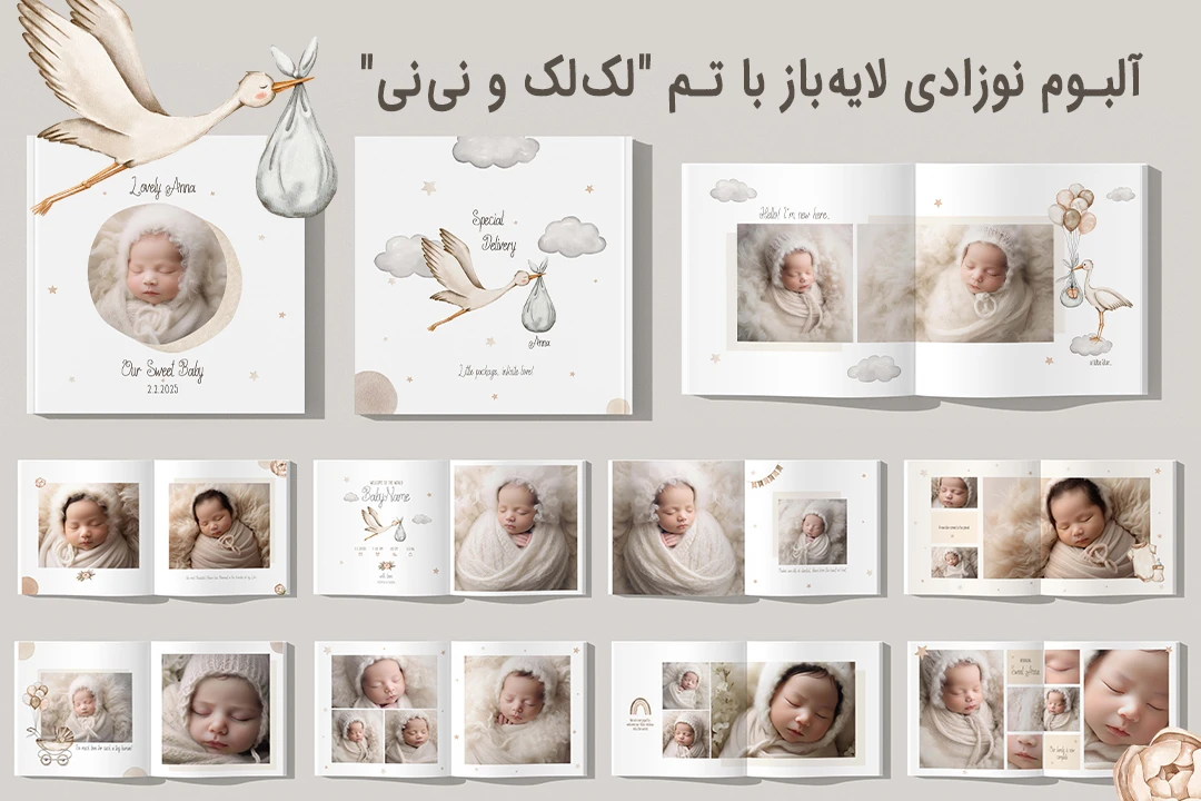 آلبوم نوزادی لایهباز با تم لکلک و نینی