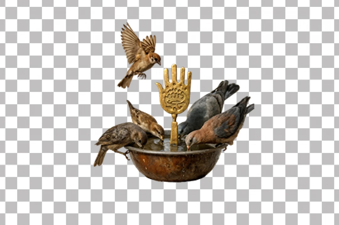 تصویر مفهومی عاشورایی با پرندگان و علم طلایی (PNG بدون پسزمینه)