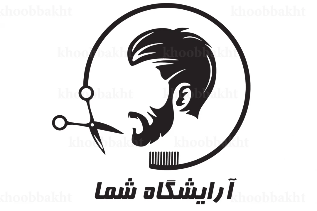 دانلود طرح لوگوی آرایشگاه مردانه متشکل از سر مرد و قیچی و شانه
