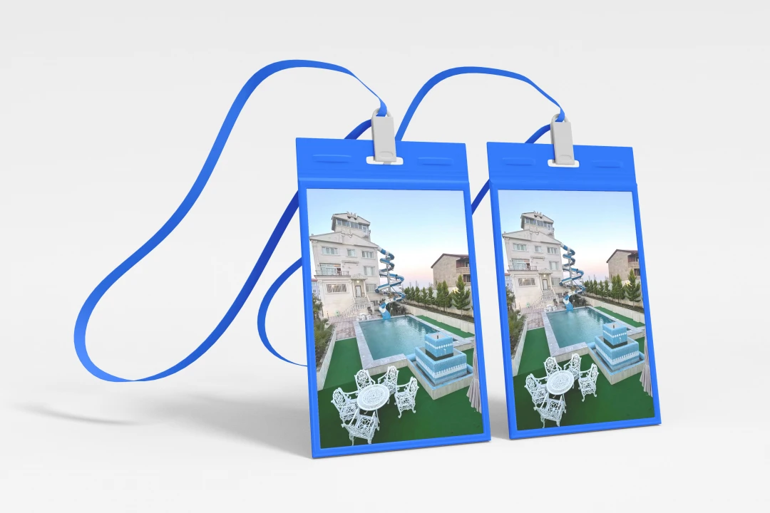 موکاپ پریمیوم لایه باز سه بعدی کارت شناسایی گردنی psd