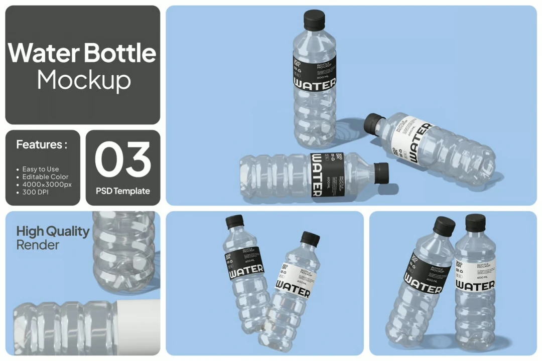 دانلود موکاپ لایه باز بطری آب معدنی
