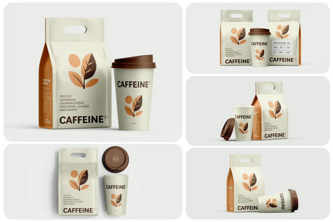 دانلود موکاپ لایه باز بسته بندی و لیوان قهوه