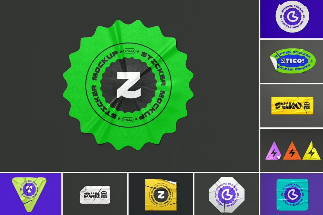 دانلود موکاپ لایه باز برچسب و استیکر در طرح های مختلف