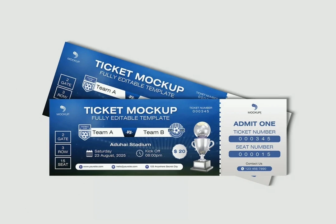 دانلود موکاپ لایه باز بلیط لیگ قهرمانان