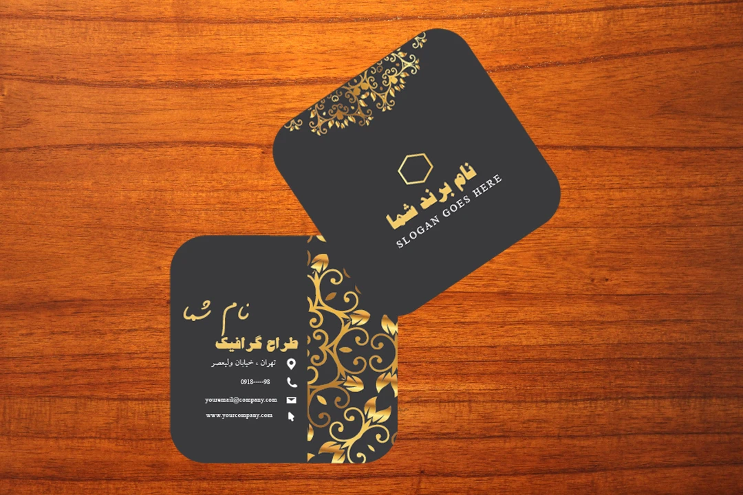 طرح لایه باز کارت ویزیت مربعی لوکس و طلایی زیبا برای تمامی مشاغل شماره 1